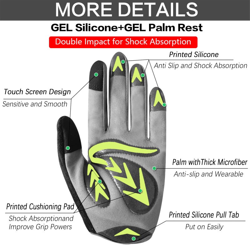 FINGER TEN Cycling Gloves Kids Boys Girls Youth Full Finger Pair Bike Riding, Children Toddler Touch Screen Mountain Road Bicycle Warm Cold Weather Gel Padded, Color Blue Orange Age 2-11 (Green, Small) - Image 2